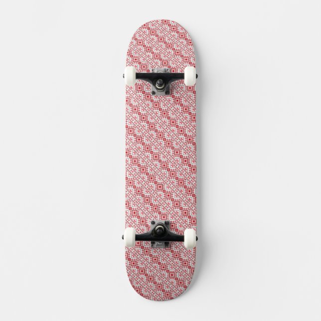Skateboard Conception de motifs ukrainiens décoratifs rouges  (Recto)