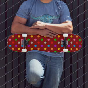 Skateboard Conception de points colorés arc-en-ciel rouge