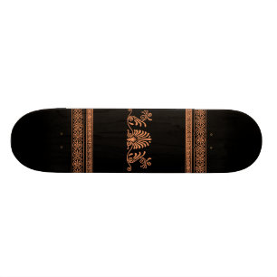 Skateboard Conception florale noire et orange de style du