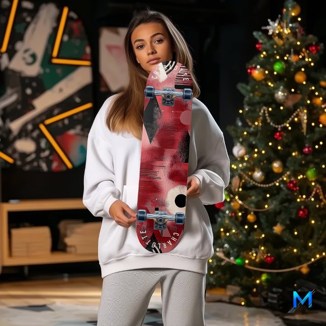 Skateboard Conception géométrique abstraite rouge vif pour pl (Créateur téléchargé)