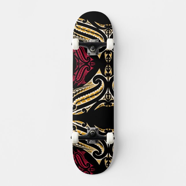 Skateboard Conception traditionnelle maorie de moko en jaune (Recto)
