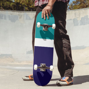 Skateboard Conception turquoise de blocs de couleur bleu blan