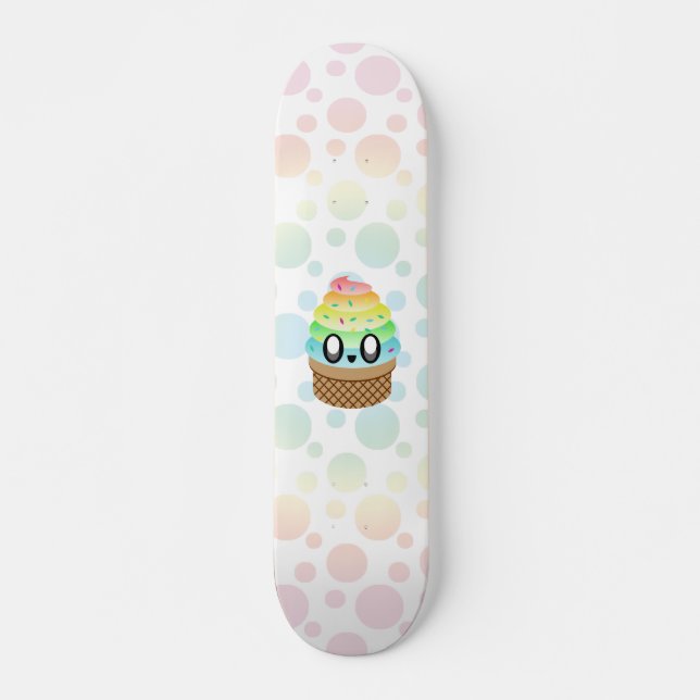 Skateboard Cône de glace Kawaii points arc-en-ciel. (Devant)