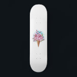 Skateboard Cône rose Sakura crème glacée gaufre<br><div class="desc">Cône gaufre douce avec fleurs de cerisier japonais rose frais sur arrière - plan blanc avec stries d'aquarelle bleue. Cerise japonaise rose.</div>