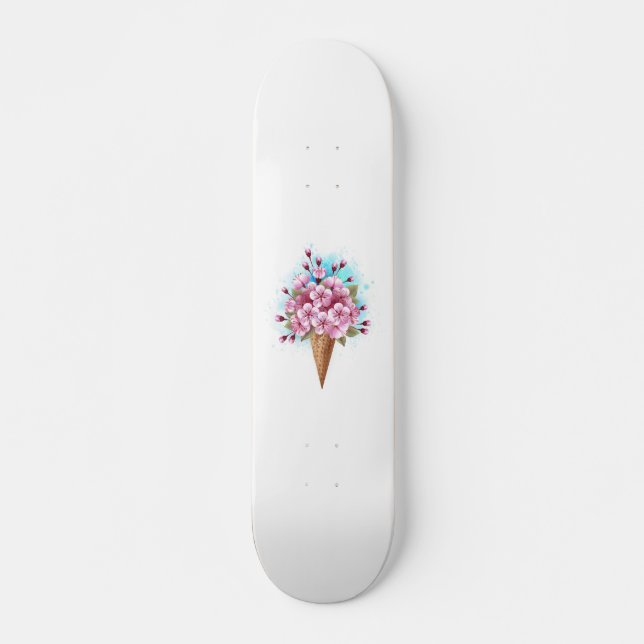 Skateboard Cône rose Sakura crème glacée gaufre (Devant)