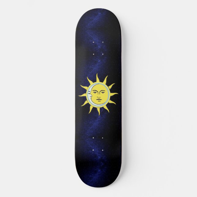 Skateboard Conjonction lune et soleil sur la galaxie bleue ma (Recto)