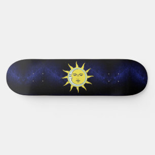Skateboard Conjonction Lune & Soleil sur Galaxie Bleu Marine
