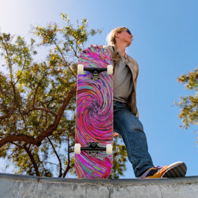Skateboard Cool Abstrait rétro rose chaud et rouge floral tor (Extérieur 1)