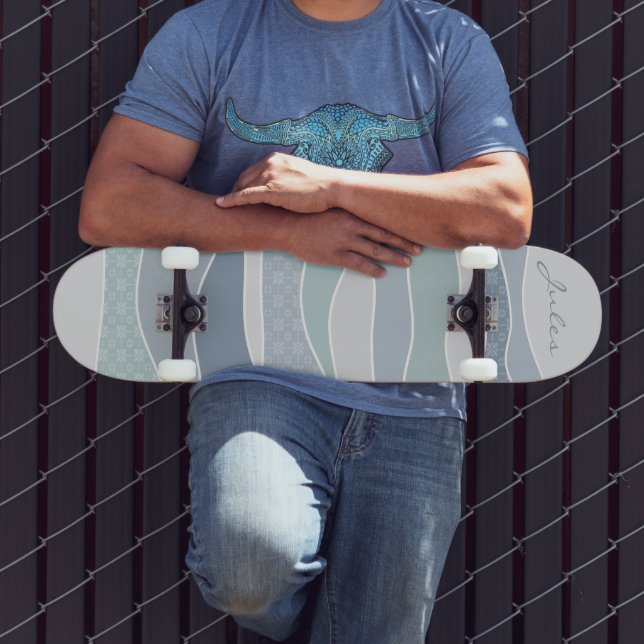 Skateboard Cool Bleu Vert Bleu Bleu Baies Courbées Abstraites (Extérieur 3)