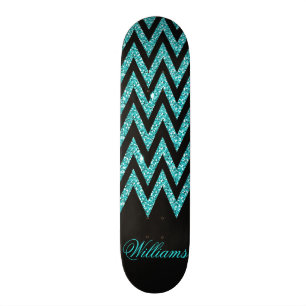 Skateboard Cool chevron zigzag paon bleu faux parties scintil