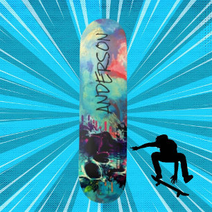 Skateboard Cool Crâne bleu Personnalisé