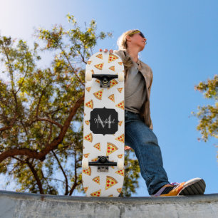 Skateboard Cool et fun pizza tranches motif Monogram blanc
