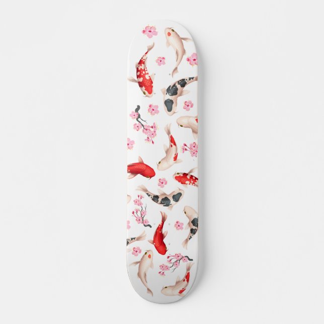 Skateboard Cool Floral japonais Koi poisson (Devant)