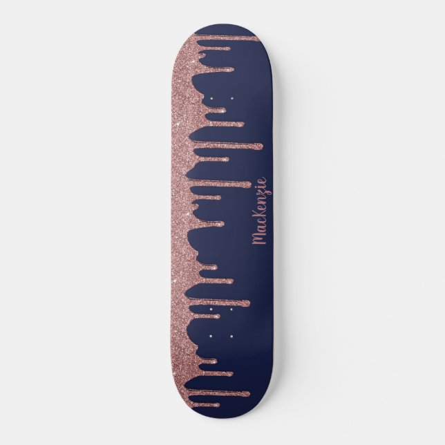 Skateboard Cool Marine Bleu Rose Or Parties scintillant Étinc (Recto)