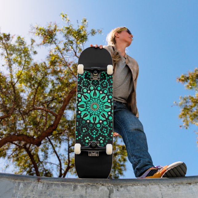 Skateboard Cool moderne et design Turquoise Dot Art Skateboar (Extérieur 1)