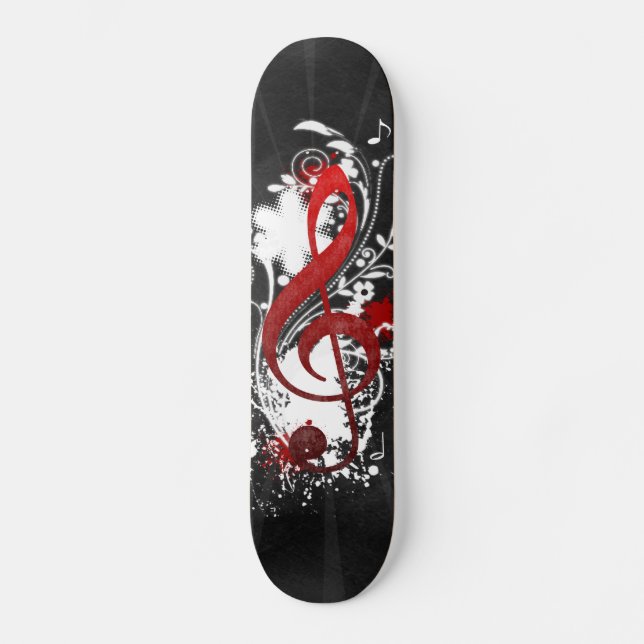 Skateboard Cool Musique notes tourbillons pointillés fleurs é (Recto)