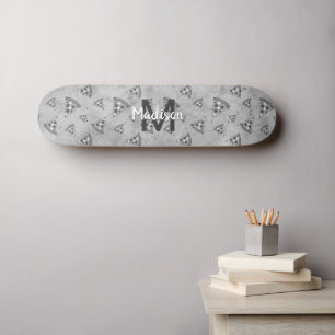 Skateboard Cool pizza tranche vintage noir blanc gris Monogra