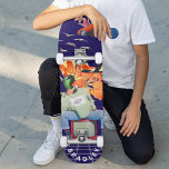 Skateboard Cool Surreal Funny Unique Personnalisé Nom<br><div class="desc">Cool Surreal Funny Unique Personnalisé Nom personnalisé Skateboard vous propose votre nom personnalisé dans la typographie moderne sur un collage amusant de voitures, avions, canards, fleurs, oiseaux et une personne. Personnalisez en modifiant le texte dans la zone de texte fournie. Offrez un cadeau sur mesure, un skateboard personnalisé à votre...</div>