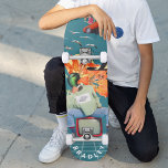 Skateboard Cool Surreal Funny Unique Personnalisé Nom<br><div class="desc">Cool Surreal Funny Unique Personnalisé Nom personnalisé Skateboard vous propose votre nom personnalisé dans la typographie moderne sur un collage amusant de voitures, avions, canards, fleurs, oiseaux et une personne. Personnalisez en modifiant le texte dans la zone de texte fournie. Offrez un cadeau sur mesure, un skateboard personnalisé à votre...</div>