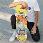 Skateboard Cool Surreal Funny Unique Personnalisé Nom<br><div class="desc">Cool Surreal Funny Unique Personnalisé Nom personnalisé Skateboard vous propose votre nom personnalisé dans la typographie moderne sur un collage amusant de voitures, avions, canards, fleurs, oiseaux et une personne. Personnalisez en modifiant le texte dans la zone de texte fournie. Offrez un cadeau sur mesure, un skateboard personnalisé à votre...</div>