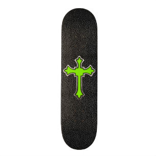 Skateboard Copie en cuir vintage noire croisée verte au néon