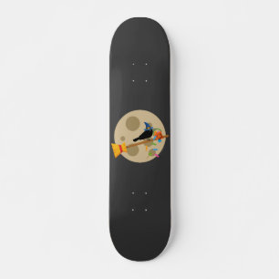 Skateboard Corbeau de sorcière sur un balai de profusion de b