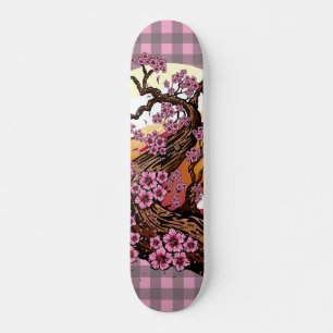 Skateboard Coucher de soleil Cerisier à fleurs Carreaux Esthé