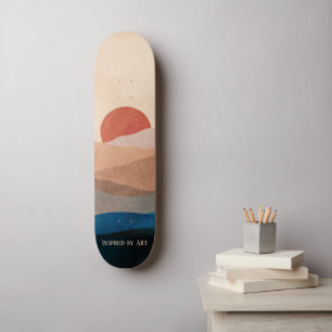 Skateboard Coucher de soleil dans les montagnes, Art aquarell