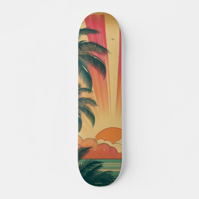 Skateboard Coucher de soleil rétro/tropical vintage/hawaïen (Devant)