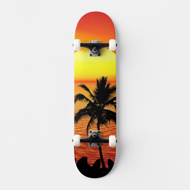 Skateboard Coucher de soleil rouge Tropiques Palm Beach (Recto)