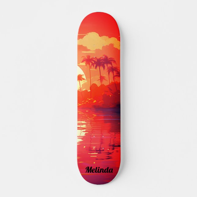 Skateboard Coucher de soleil tropical cool (Devant)