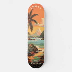 Skateboard Coucher de soleil vintage sur la plage d'Hawaii