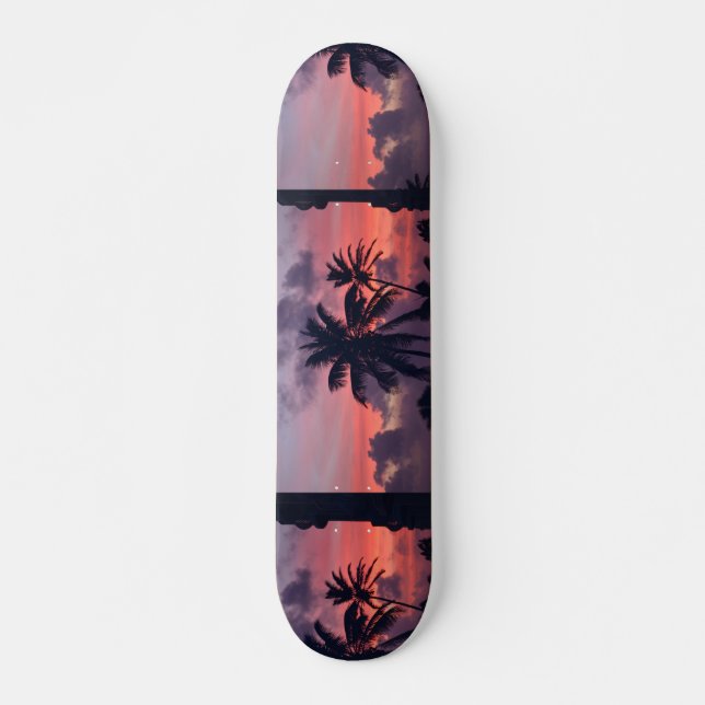 Skateboard Coucher du soleil tropical brillant (Devant)
