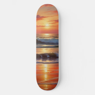 Skateboard Coucher Rouge Océan Peinture de paysage marin