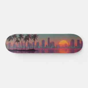 Skateboard Coucoucher de soleil Retro Synthwave Cityscape