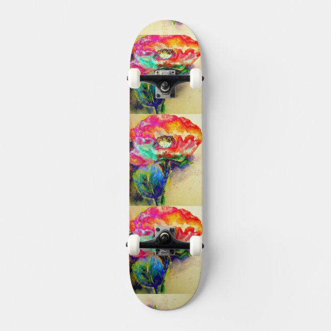Skateboard Couleur d'eau Abstraite colorée et rétro (Recto)
