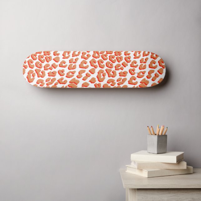 Skateboard Couleur orange et Empreinte de léopard blanc (Art mural (Horz))