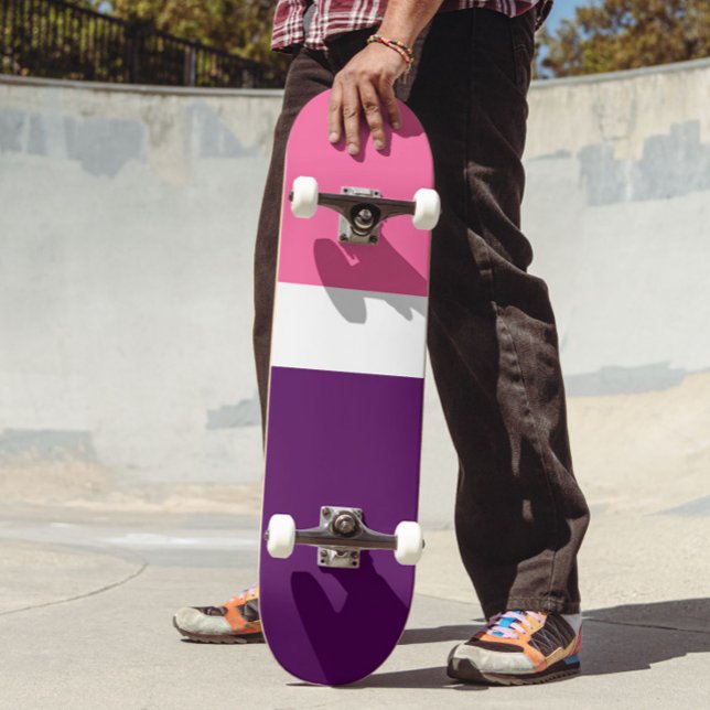 Skateboard Couleur rose blanche violet bleu clair design bloc (Créateur téléchargé)