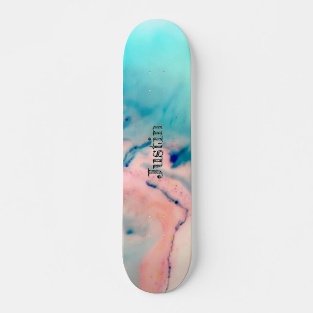 Skateboard couleur rose vif et encre d'alcool bleu (Devant)