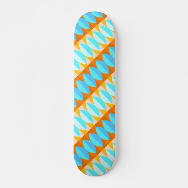 Skateboard Couleur Turquoise Bleu Orange Jaune Motif (Devant)