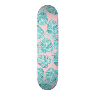 Skateboard Couleur turquoise rose mignonne fleurs tropicales