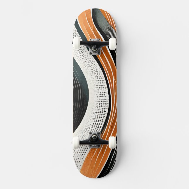 Skateboard Courbes orange et gris avec textures (Recto)