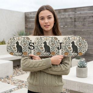 Skateboard Couronne de citrouille de lune botanique de chat n