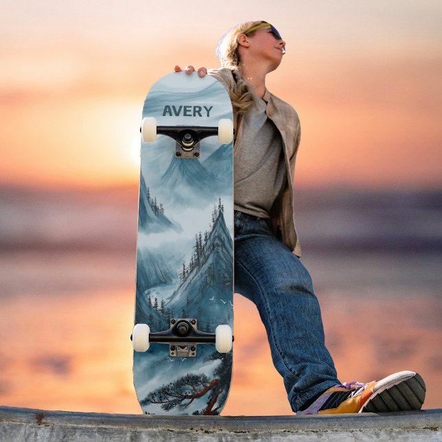 Skateboard Coutume Blue Rolltains Paysage Nature (Créateur téléchargé)