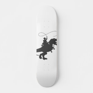 Skateboard Cowboy riding dinosaur in the prehistoric era