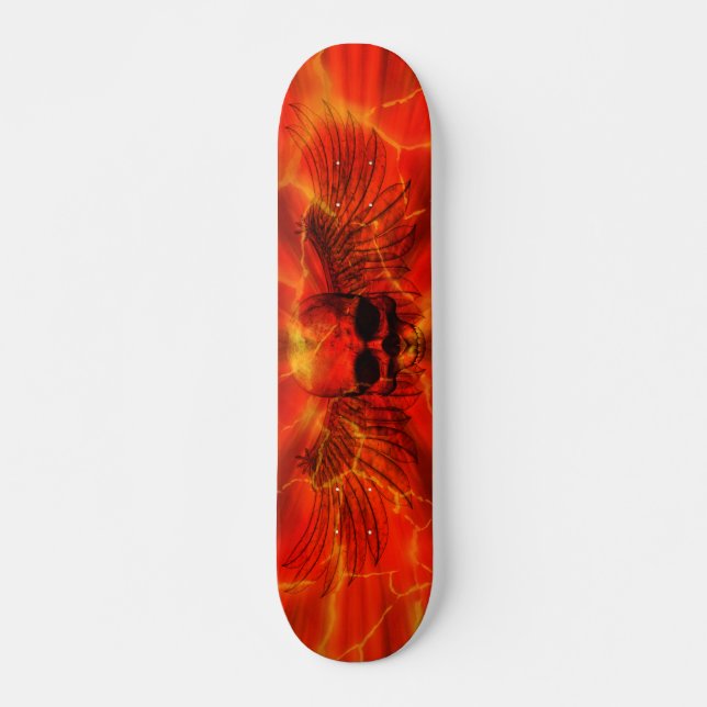 Skateboard Crâne à ailes par éclat rouge de lave (Devant)