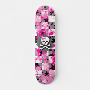 Skateboard Crâne à cou rose