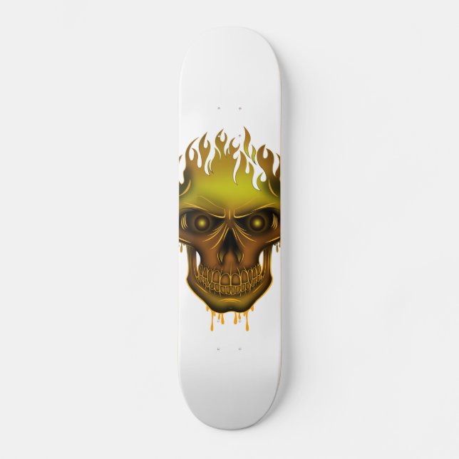 Skateboard Crâne à flamme - Or (Recto)
