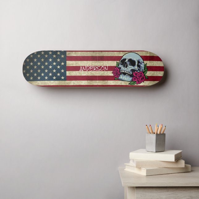 Skateboard Crâne américain personnalisé (Art mural (Horz))
