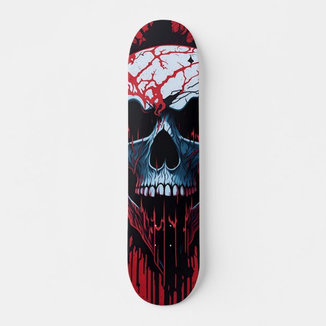 Skateboard Crâne blanc, rouge et noir - Crâne numérique (Devant)